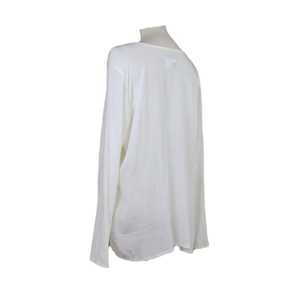 FLAX Ivory 100% Rayon Crinkle Fabric Lightweight Long Sleeve Tunic Top Large - Picture 4 of 8